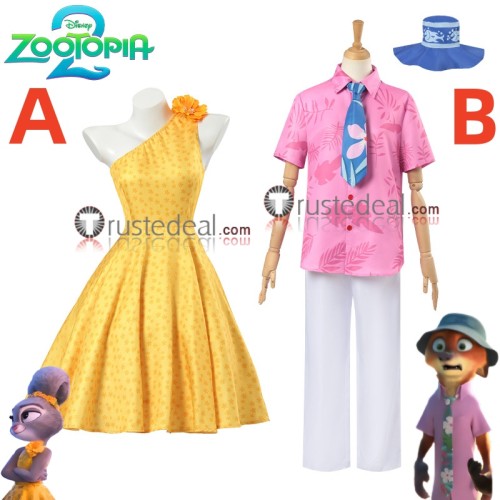 Zootopia 2 Nick Wilde Pink Shirt Judy Hopps Yellow Dress Cosplay Costume
