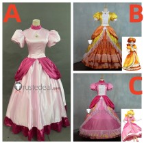 Super Mario Princess Peach Princess Daisy Pink Orange Dress Cosplay Costume