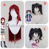 Love Live SR Cheerleader Cat Twin Tail Nico Yazawa Black Ponytails Riko Sakurauchi Red Styled Cosplay Wig