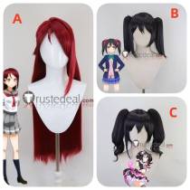 Love Live SR Cheerleader Cat Twin Tail Nico Yazawa Black Ponytails Riko Sakurauchi Red Styled Cosplay Wig