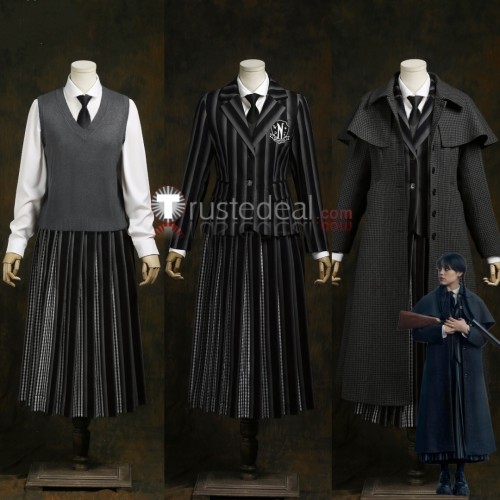 Wednesday Nevermore Academy Uniform Plaid Overcoat Cosplay Costume