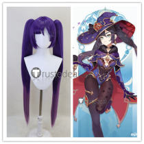 Genshin Impact Pact of Stars and Moon Mona Purple Amber Brown Styled Ponytails Cosplay Wig