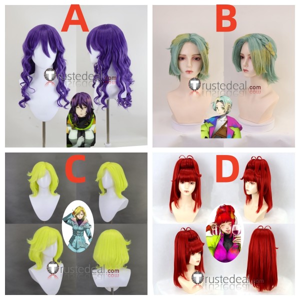 Gnosia Gina Yuri Setsu SQ Purple Green Yellow Red Styled Cosplay Wig