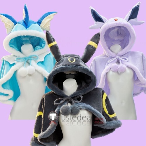 Gijinka Vaporeon Umbreon Espeon Fluffy Cape Dress Blue Black Purple Cosplay Costume