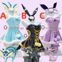 Pokemon Gijinka Vaporeon Umbreon Espeon Fluffy Hoodie Claw Blue Black Purple Cosplay Costumes