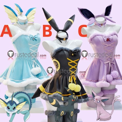 Gijinka Vaporeon Umbreon Espeon Fluffy Cape Dress Blue Black Purple Cosplay Costume