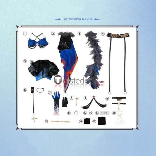 Wuthering Waves Galbrena Blue Black Outfit Cosplay Costume