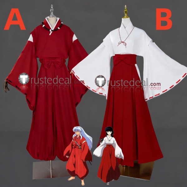 Inuyasha Kikyo Inuyasha Red White Kimono Cosplay Costume