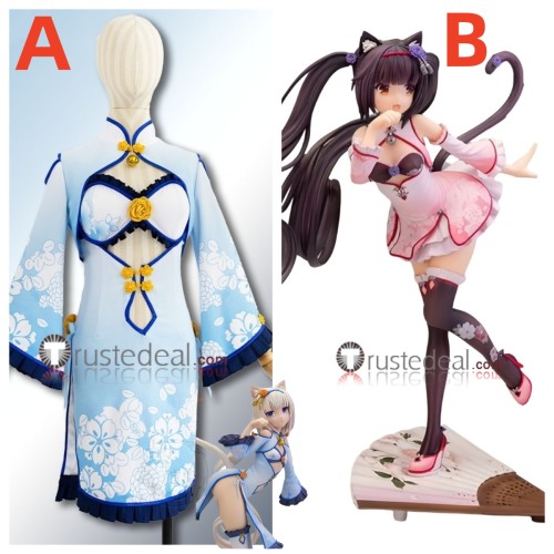 Nekopara Chocola and Vanilla Blue Pink Cheongsam Cosplay Costumes