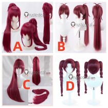 Puella Magi Madoka Magica Sakura Kyoko Braid Long Ponytails Wine Red Cosplay Wig