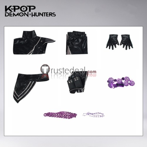 KPop Demon Hunters Rumi Mira Zoey Black Pleather Cosplay Costume