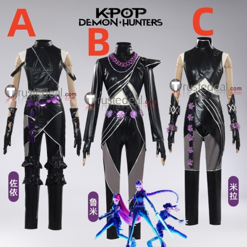 KPop Demon Hunters Rumi Mira Zoey Black Pleather Cosplay Costume