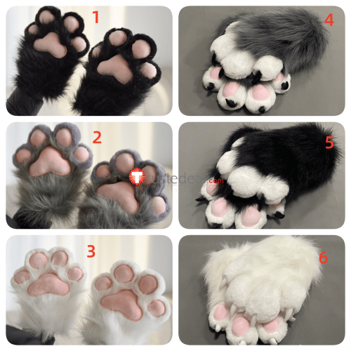 Anime Kawaii Cute Cat Neko Paw Furry Black White Gray Pink Gloves Cosplay Props
