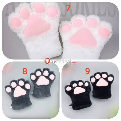 Anime Kawaii Cute Cat Neko Paw Furry Black White Gray Pink Gloves Cosplay Props