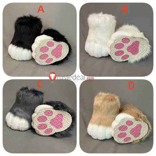 Anime Kawaii Cute Cat Neko Paw Furry Black White Gray Pink Shoes Cosplay Props