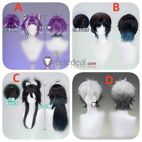 Disney Twisted-Wonderland Neige LeBlanche Chenya Skully J Graves Malleus Draconia Black Purple Silver Cosplay Wig