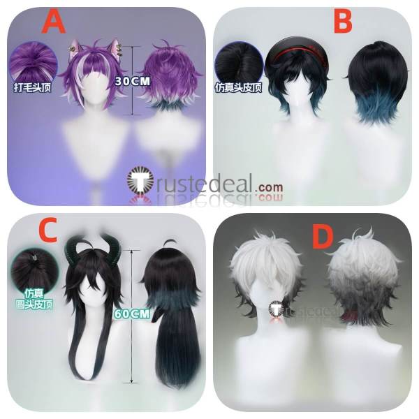 Disney Twisted-Wonderland Neige LeBlanche Chenya Skully J Graves Malleus Draconia Black Purple Silver Cosplay Wig