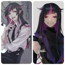 Commission Disney Twisted-Wonderland Lilia Vanrouge Long Black Pink Styled Cosplay Wig 80cm