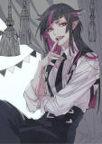 Commission Disney Twisted-Wonderland Lilia Vanrouge Long Black Pink Styled Cosplay Wig 80cm