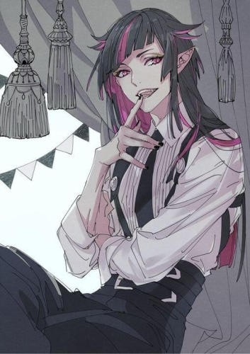 Commission Disney Twisted-Wonderland Lilia Vanrouge Long Black Pink Styled Cosplay Wig 80cm