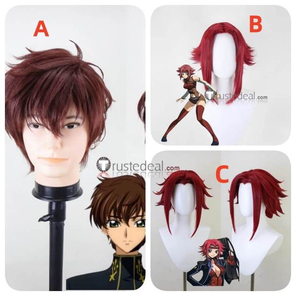 Code Geass Kallen Stadtfeld Suzaku Kururugi Brown Red Styled Red Cosplay Wig