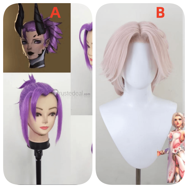 Overwatch Devil Mercy Sakura Pink Purple Styled Cosplay Wig