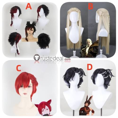 Final Fantasy XIV 14 FFXIV FF14 Varis zos Galvus Graha Tia Crystal Exarch Viera Red Black Blonde Styled Cosplay Wig