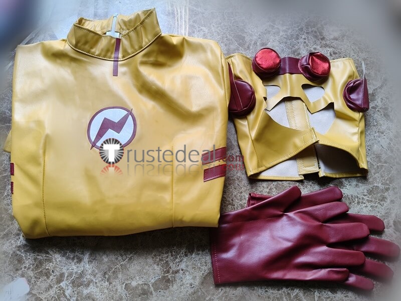 Young Justice Kid Flash Wally West Red Yellow Jumpsuit Cosplay Costume