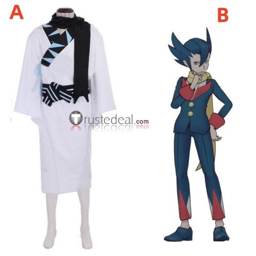 Pokemon Masters EX Grimsley White Kimono Blue Cosplay Costume