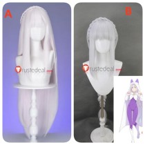 Re Zero Kara Hajimeru Isekai Seikatsu Emilia Long Silver White Cosplay Wig