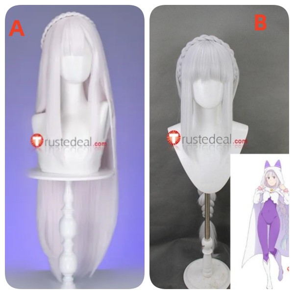 Re Zero Kara Hajimeru Isekai Seikatsu Emilia Long Silver White Cosplay Wig