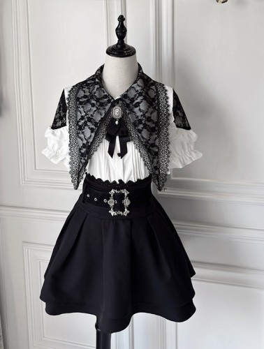 Sweet Short Sleeves Jirai Kei Japanese Dress Set 3 Colors Blouse Skirt