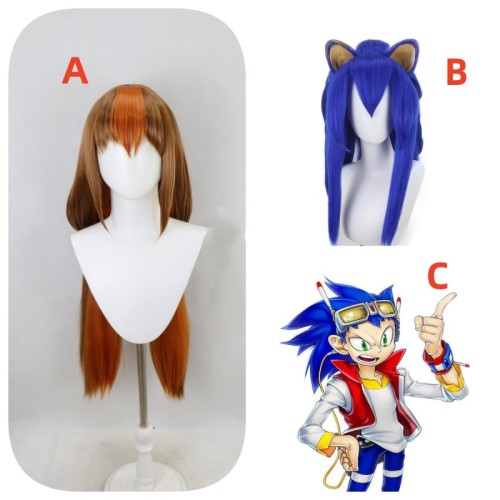 Sonic Blue Brown Prestyled Cosplay Wig