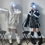 Jirai Kei Cyberpunk Black White Oversize Electronics Coat Shorts Pants