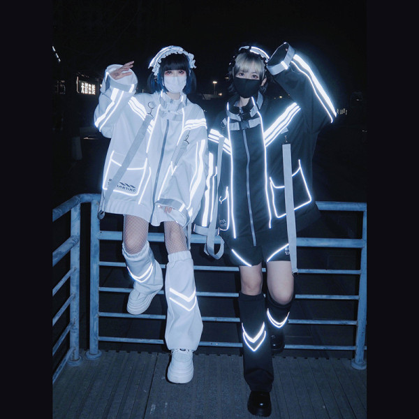 Jirai Kei Cyberpunk Black White Oversize Electronics Coat Shorts Pants