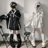 Jirai Kei Cyberpunk Black White Oversize Electronics Coat Shorts Pants