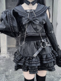 Jirai Gothic Ryosangata Black Sailor Collar Lolita Dress