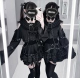 Jirai Gothic Ryosangata Black Sailor Collar Lolita Dress