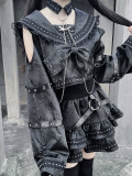 Jirai Gothic Ryosangata Black Sailor Collar Lolita Dress