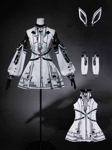 Jirai Kei Cyberpunk Black White Techwear Bunny Lolita Dress