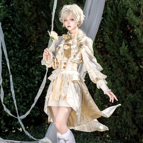 Ouji Kei Prince Champagne Lolita Dress Suspender Shorts Blouse