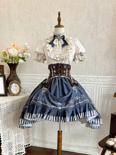Steampunk Lolita Blue Dress Blouse Skirt Corset