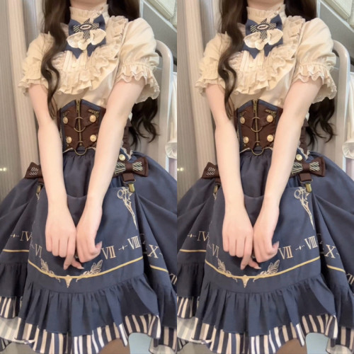 Steampunk Lolita Blue Dress Blouse Skirt Corset