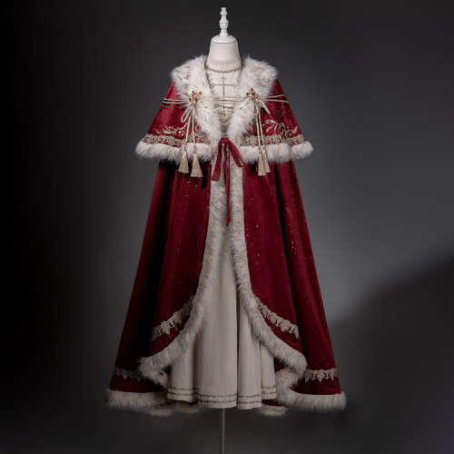 Ouji Royal Juliette Sleeves Beige Red Cloak Lolita Dress Christmas