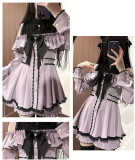 Sweet Jirai Kei Ryosangata Black Purple Cold-Shoulder Lolita Dress Long Sleeves