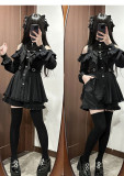 Sweet Jirai Kei Ryosangata Black Purple Cold-Shoulder Lolita Dress Long Sleeves