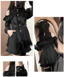 Sweet Jirai Kei Ryosangata Black Purple Cold-Shoulder Lolita Dress Long Sleeves