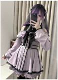Sweet Jirai Kei Ryosangata Black Purple Cold-Shoulder Lolita Dress Long Sleeves