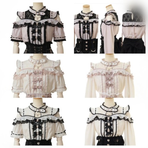 Sweet Jirai Kei Pink Black White Blouse Lolita Dress