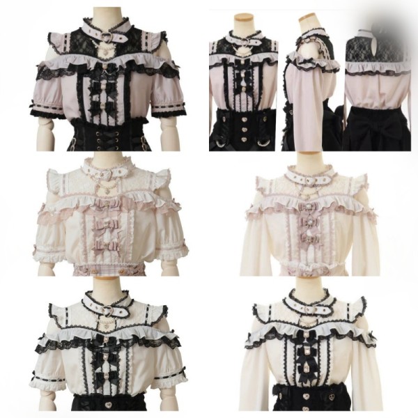 Sweet Jirai Kei Pink Black White Blouse Lolita Dress